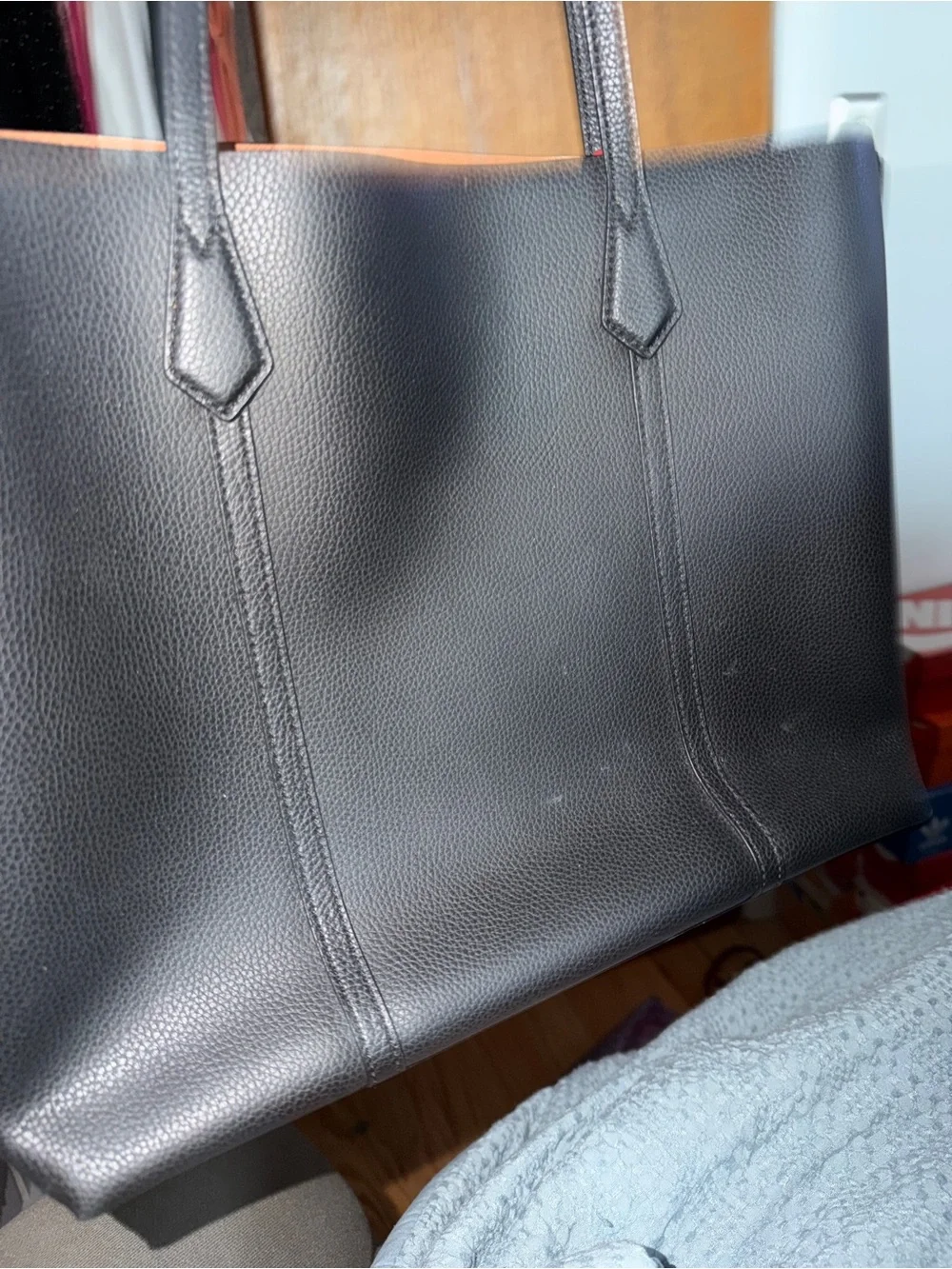Tory Burch Black Leather Laptop Tote with Red Tag